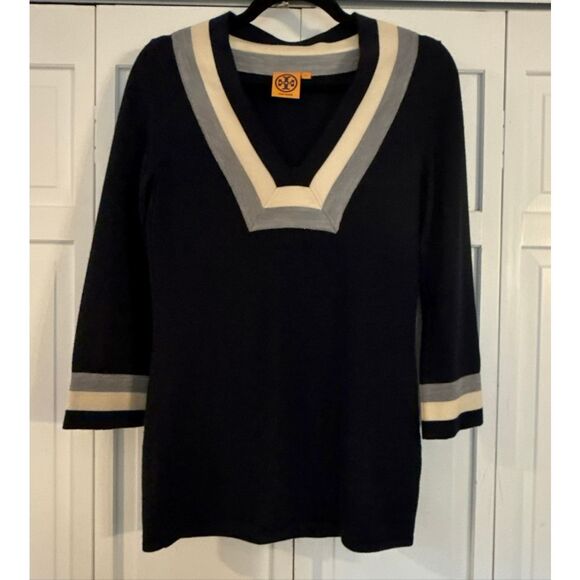 Tory Borch Cicada Merino Wool trim neck tunic sweater xsmall - Picture 11 of 12